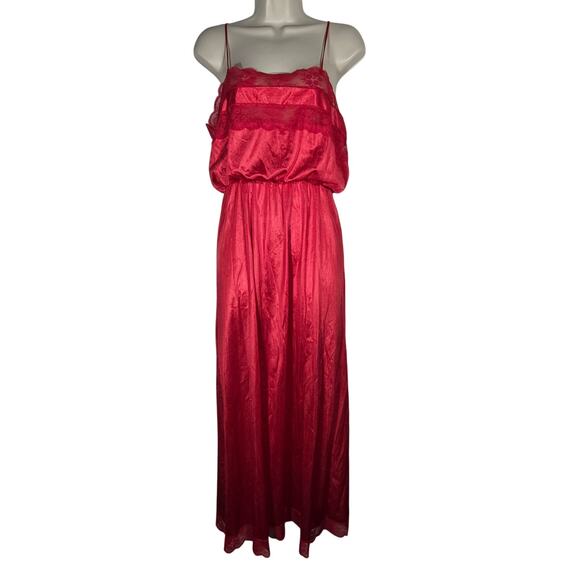 Vtg Flair Lingerie Union Made Maxi Slip Dress Romantic Valentines Lace Large - Picture 1 of 7